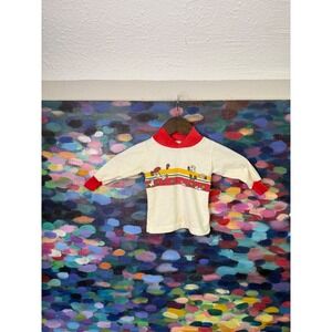 Vintage 80s Kids Cream Red Bunny Floral Long Sleeve Shirt 12 Months
